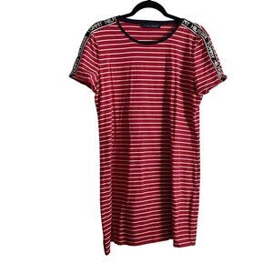Tommy Hilfiger Women SZ M Red/White Striped Short Sleeve Pullover T-Shirt Dress